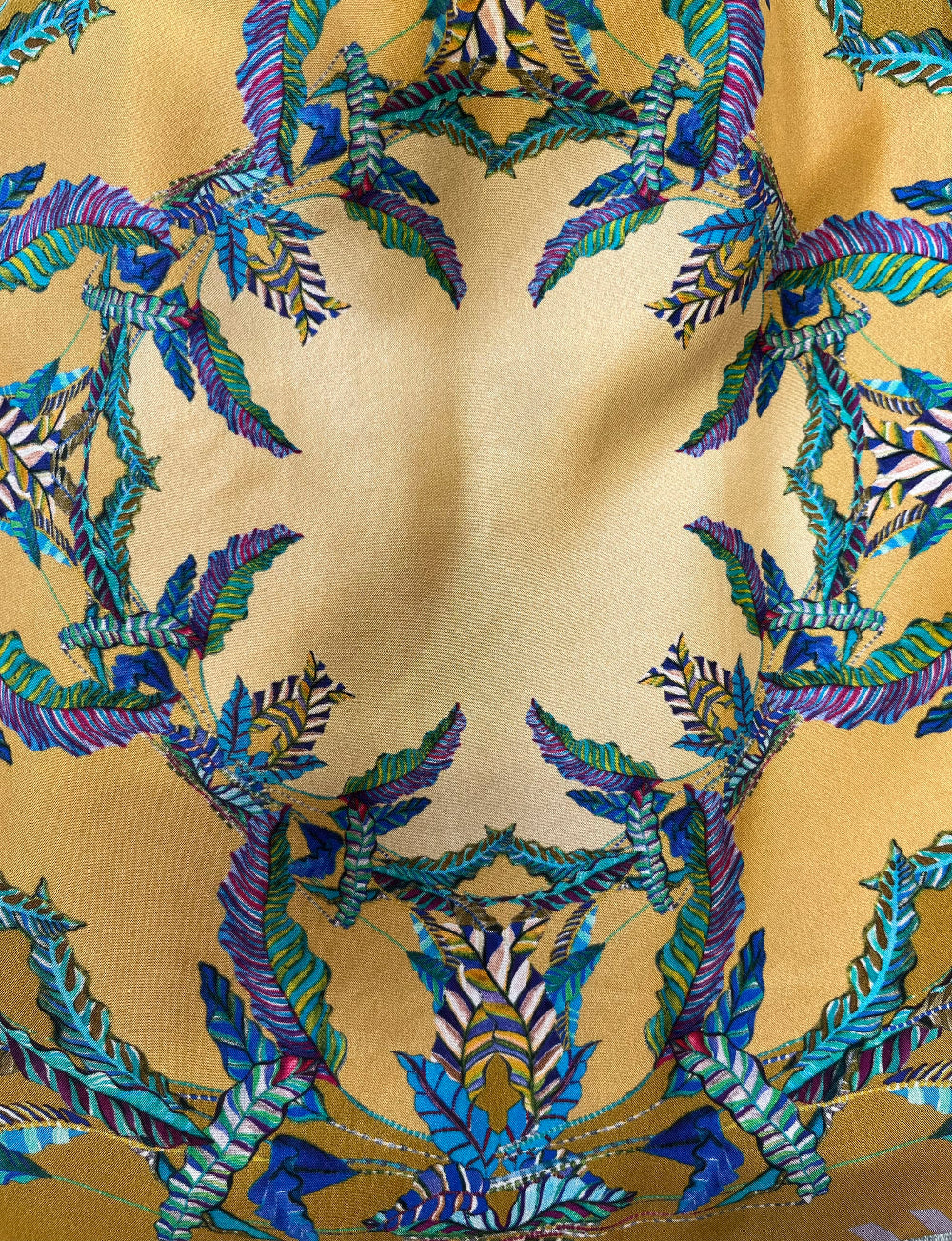 Sappho Gold & Teal Large Silk Luxury Fringe Handbag Eleni Malami