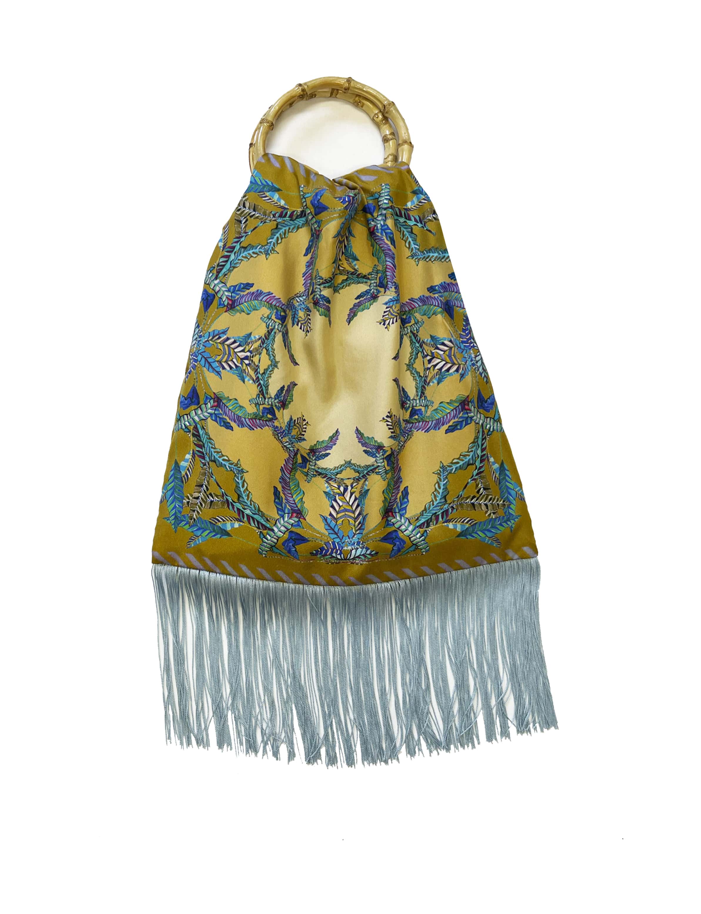 Sappho Gold & Teal Large Silk Luxury Fringe Handbag Eleni Malami