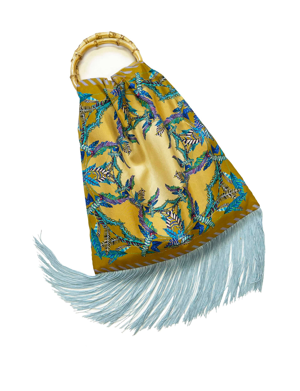 Sappho Gold & Teal Large Silk Luxury Fringe Handbag Eleni Malami