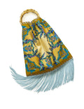 Sappho Gold & Teal Large Silk Luxury Fringe Handbag Eleni Malami