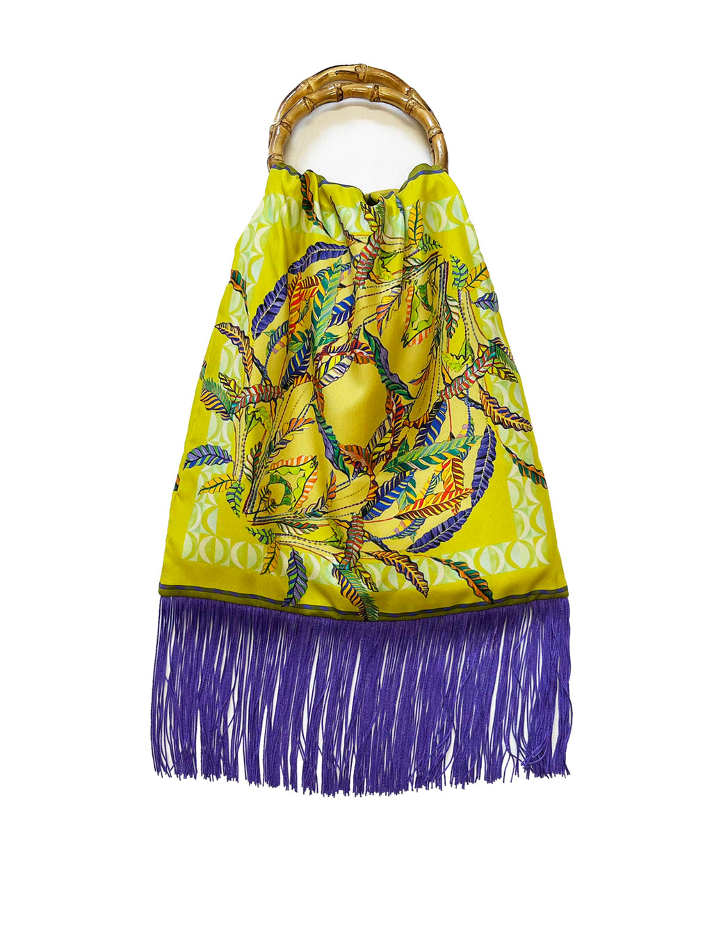 Sappho Lemon & Purple Large Silk Luxury Fringe Handbag Eleni Malami