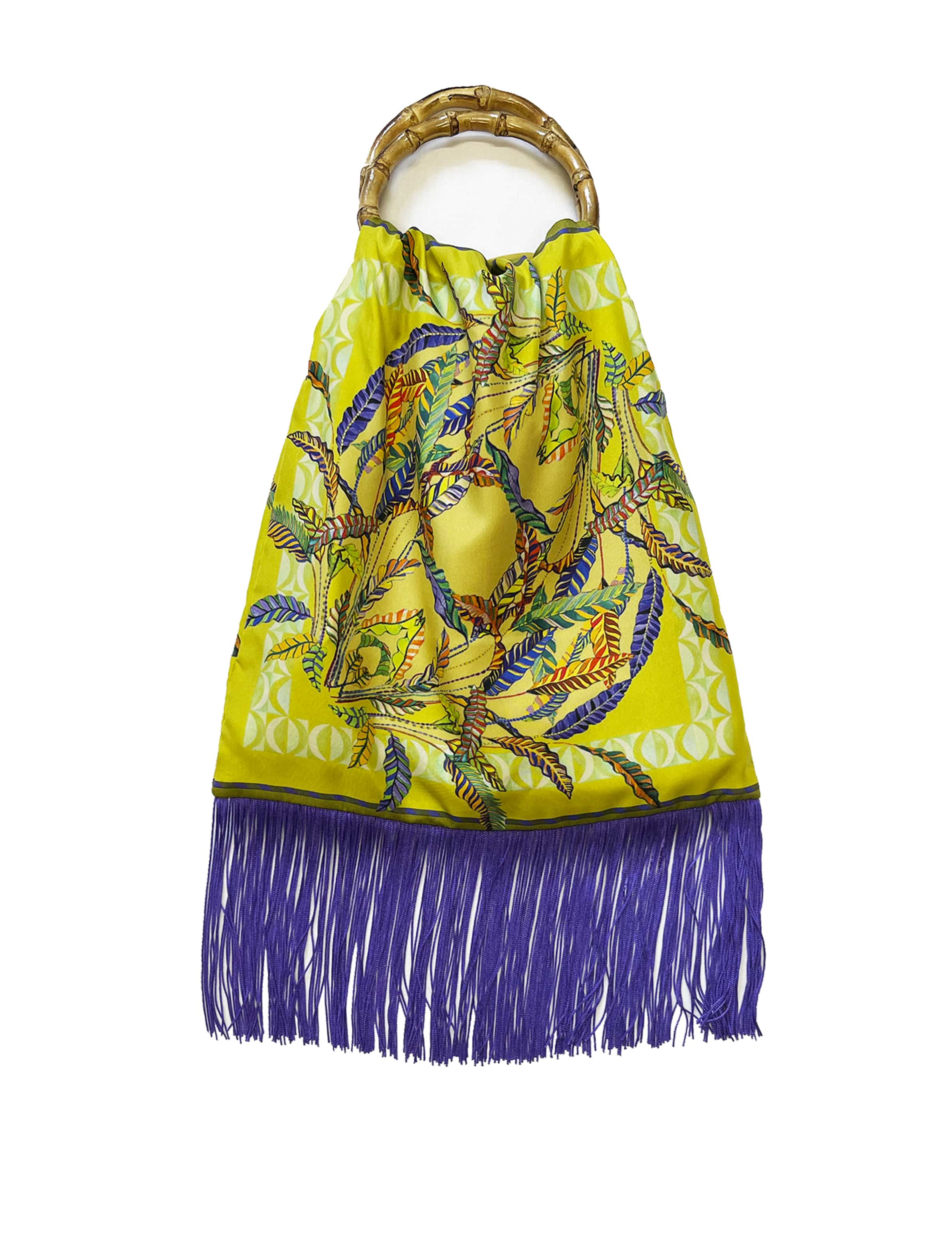Sappho Lemon & Purple Large Silk Luxury Fringe Handbag Eleni Malami