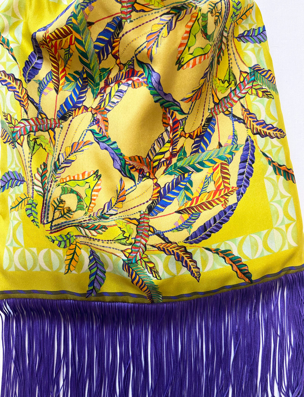 Sappho Lemon & Purple Large Silk Luxury Fringe Handbag Eleni Malami