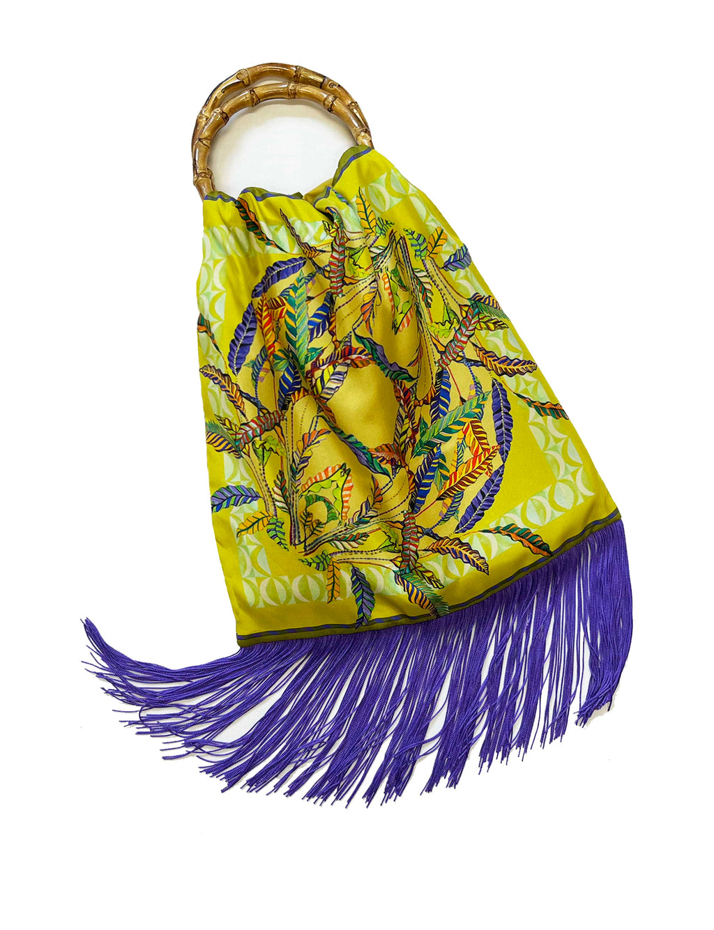 Sappho Lemon & Purple Large Silk Luxury Fringe Handbag Eleni Malami