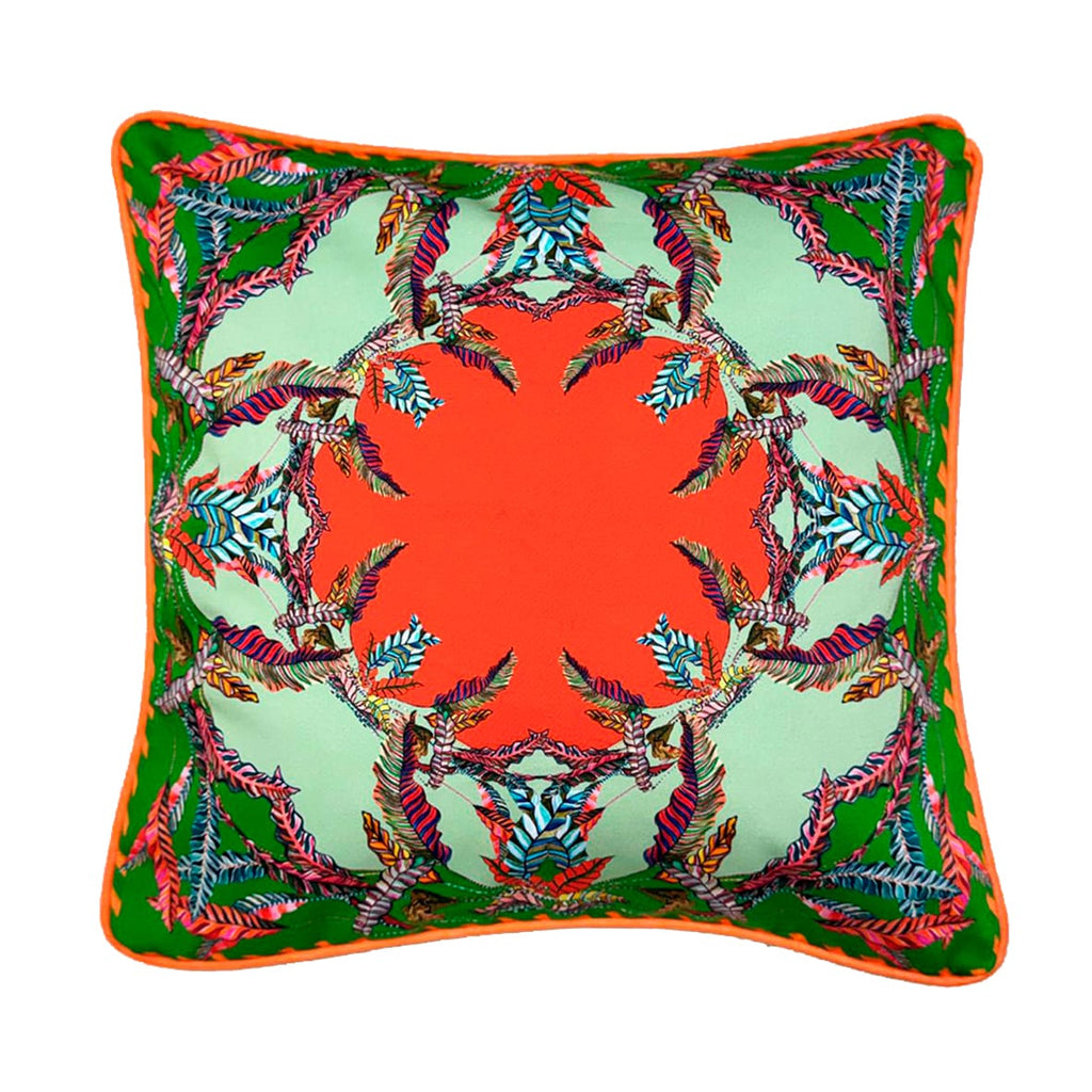 Sappho Orange & Green Cushion - Luxury Handmade Botanical Print Eleni Malami