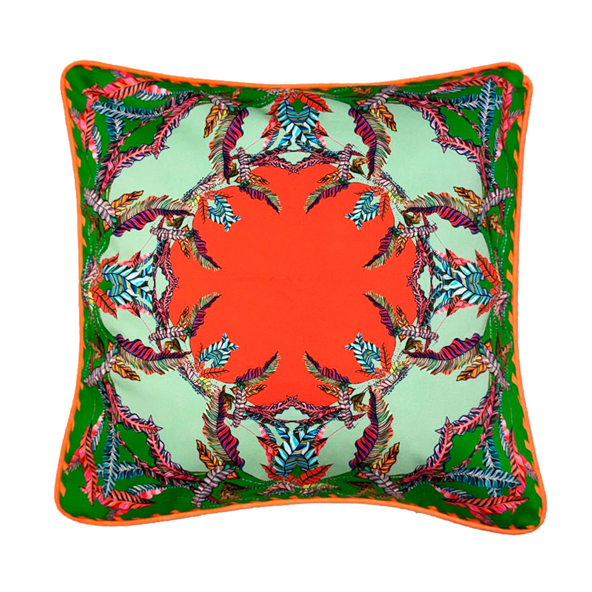 Sappho Orange & Green Cushion - Luxury Handmade Botanical Print Eleni Malami