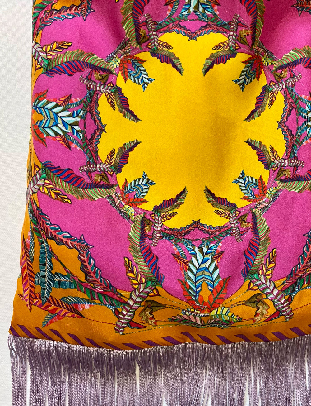 Sappho Orange & Lavender Large Silk Luxury Fringe Handbag Eleni Malami
