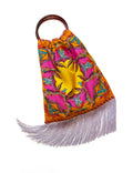 Sappho Orange & Lavender Large Silk Luxury Fringe Handbag Eleni Malami