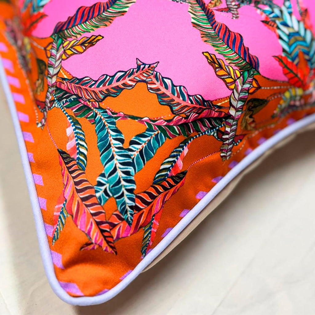 Sappho Pink & Yellow Cushion - Luxury Handmade Kaleidoscope Print Eleni Malami