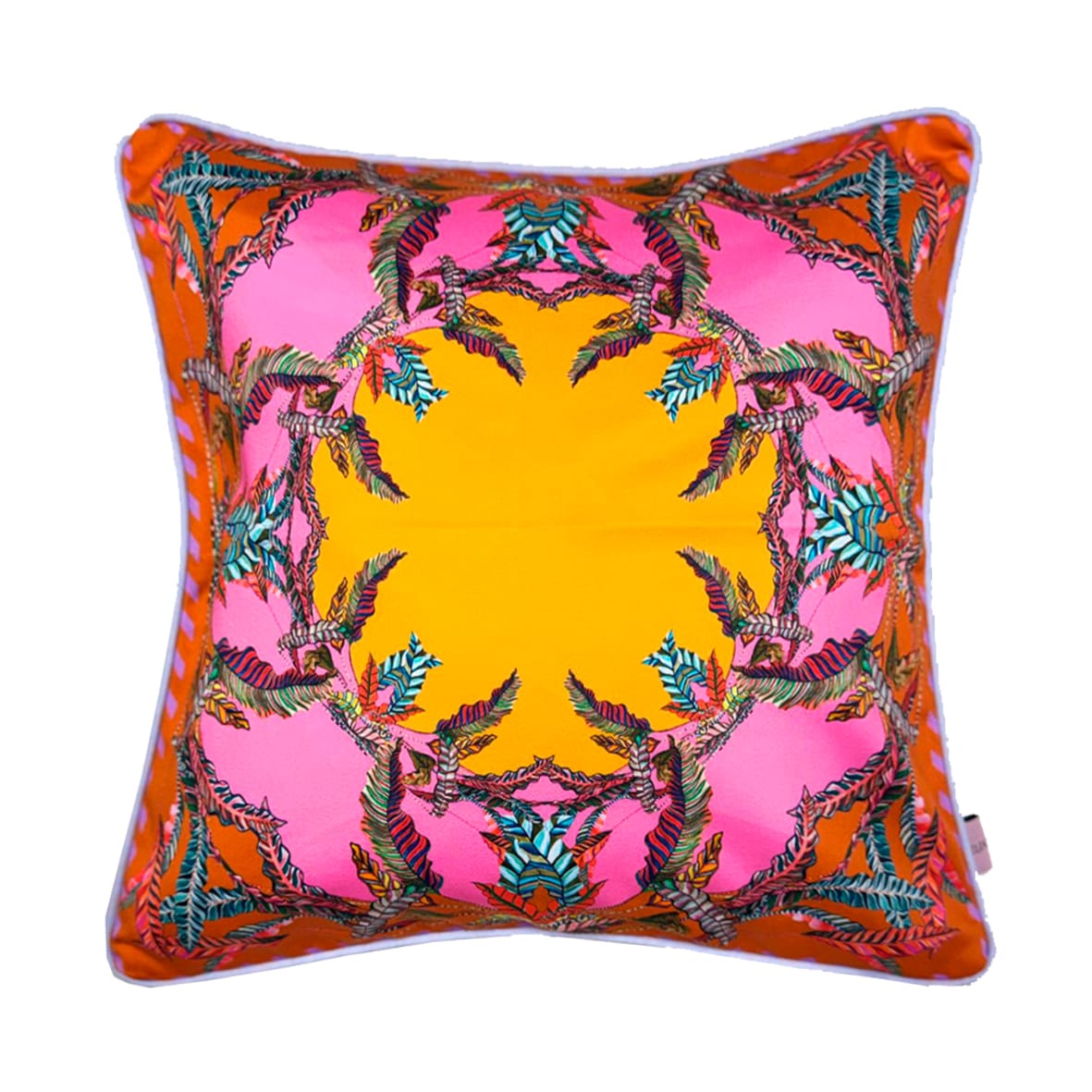 Sappho Pink & Yellow Cushion - Luxury Handmade Kaleidoscope Print Eleni Malami