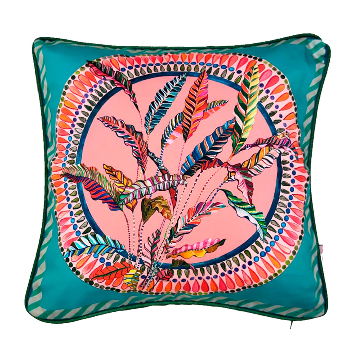Sappho Turquoise Cushion - Luxury Handmade Tropical Print Eleni Malami