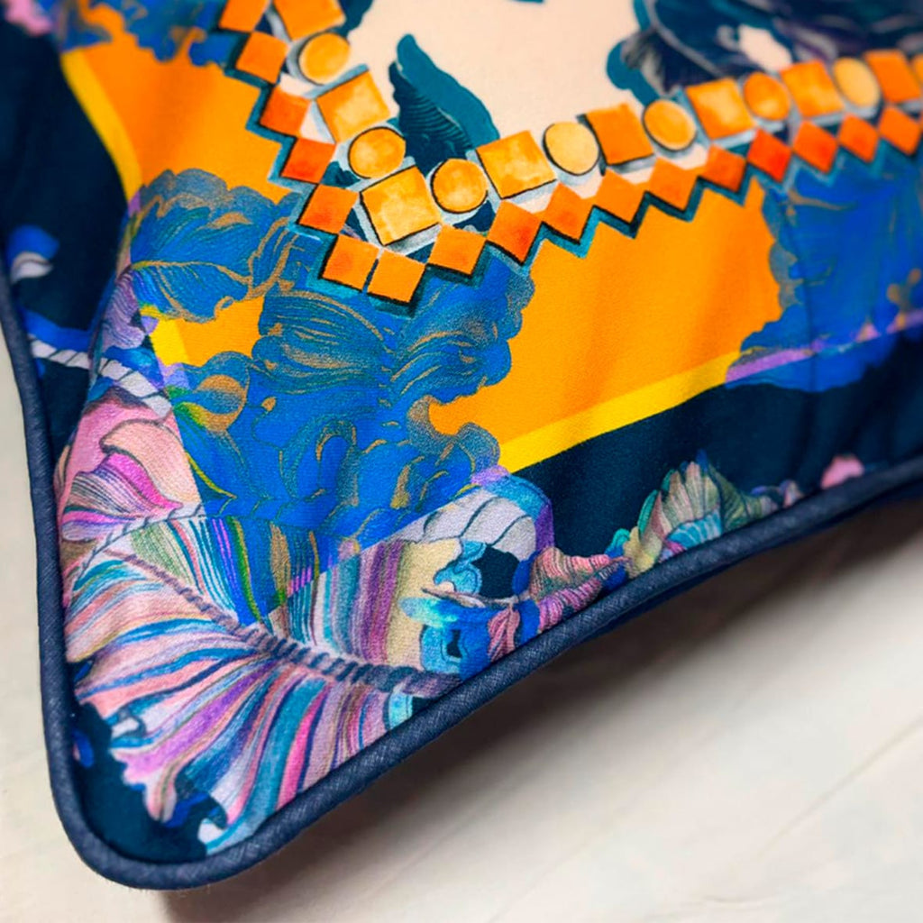 Luxurious Thea Navy Cushion Cover | Geometric Botanical Print Eleni Malami
