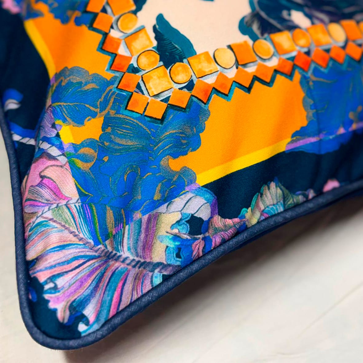 Luxurious Thea Navy Cushion Cover | Geometric Botanical Print Eleni Malami