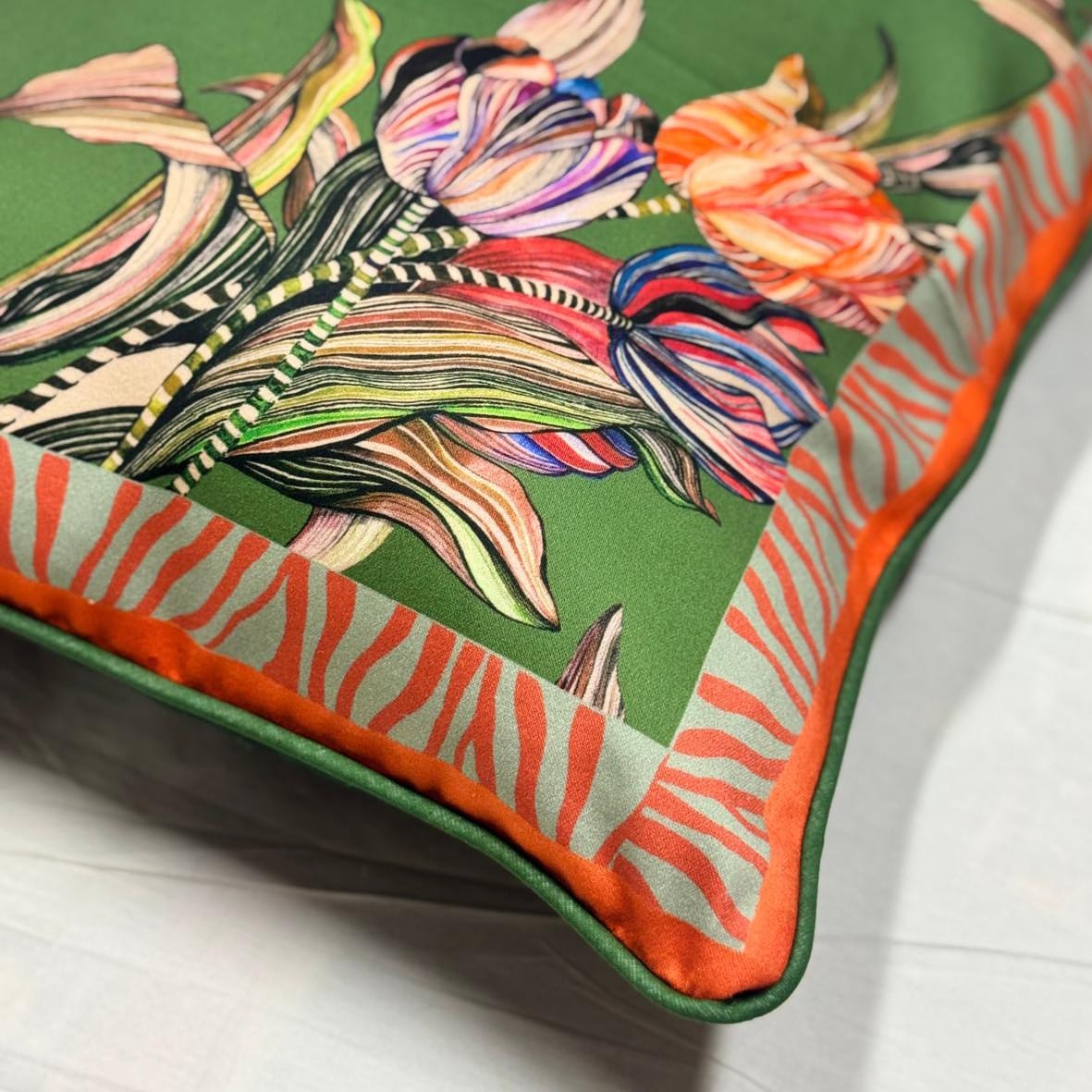 Tulipa Sage Cushion Cover - Luxury Handmade Floral Print Eleni Malami